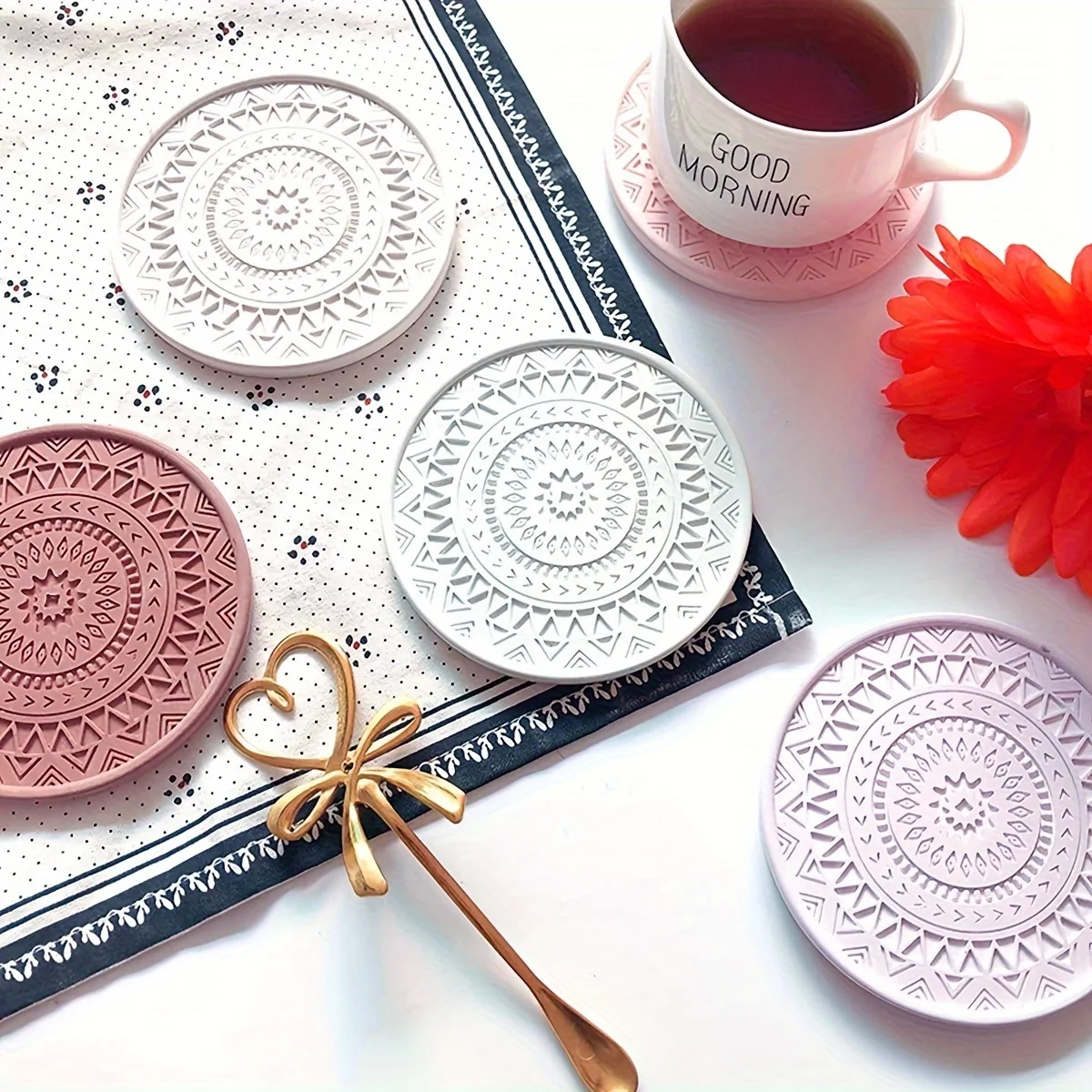 Coaster Mold Round - Flower Coaster Silicone Mold Epoxy Resin