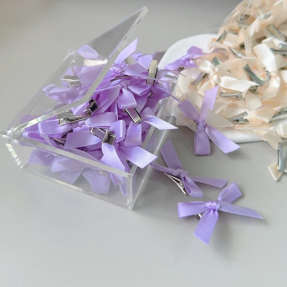 10/20Pcs Kids Sweet Solid Color Mini Bowknot With Hair Clip Baby Girls Ballet Style Ribbon Braided Hair Accessories Wholesale