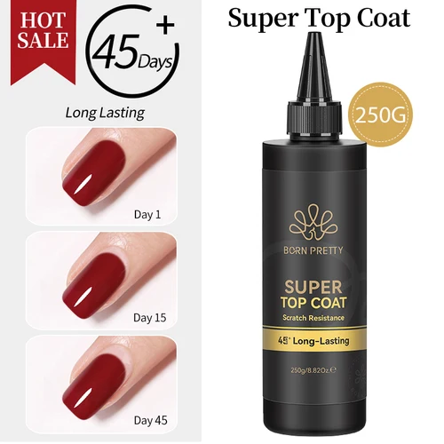 Imagen 2 del producto BORN PRETTY 100g 250g Super Top Coat Gran volumen Ultra alto brillo Buena resistencia a los arañazos 45+ días Gel de capa superior de larga duración