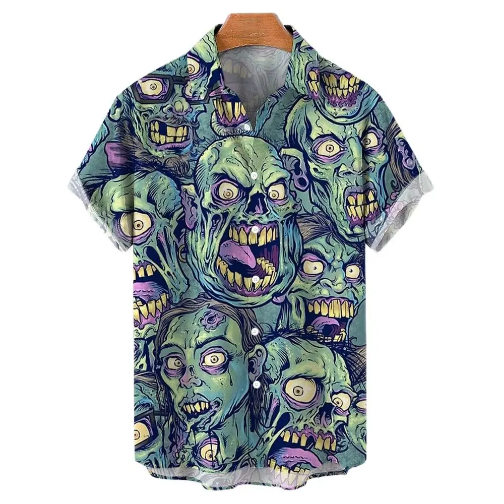 3d crânio thriller camisas de festa masculina casual camisas de grandes dimensões streetwear praia tops camisas de manga curta camisas de moda