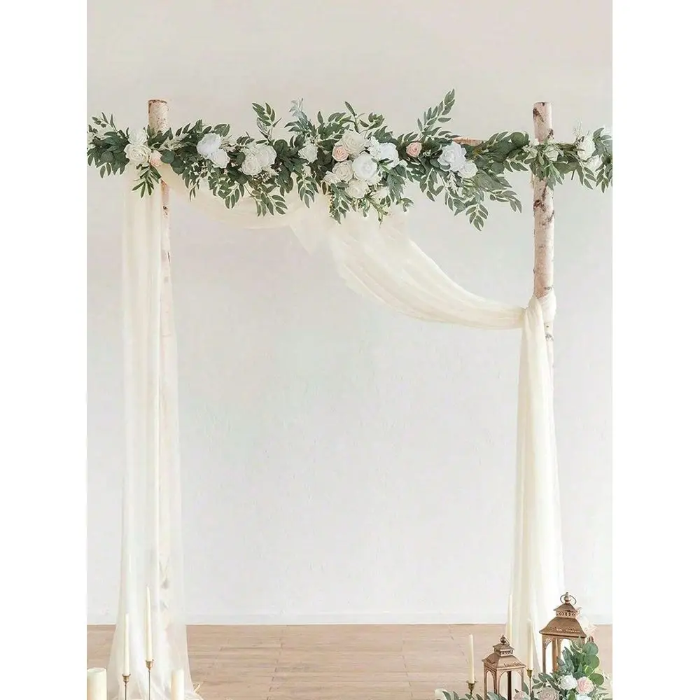 

Гирлянда из листьев эвкалипта и ивы с цветами, ручной работы, для украшения свадебного стола и арки.