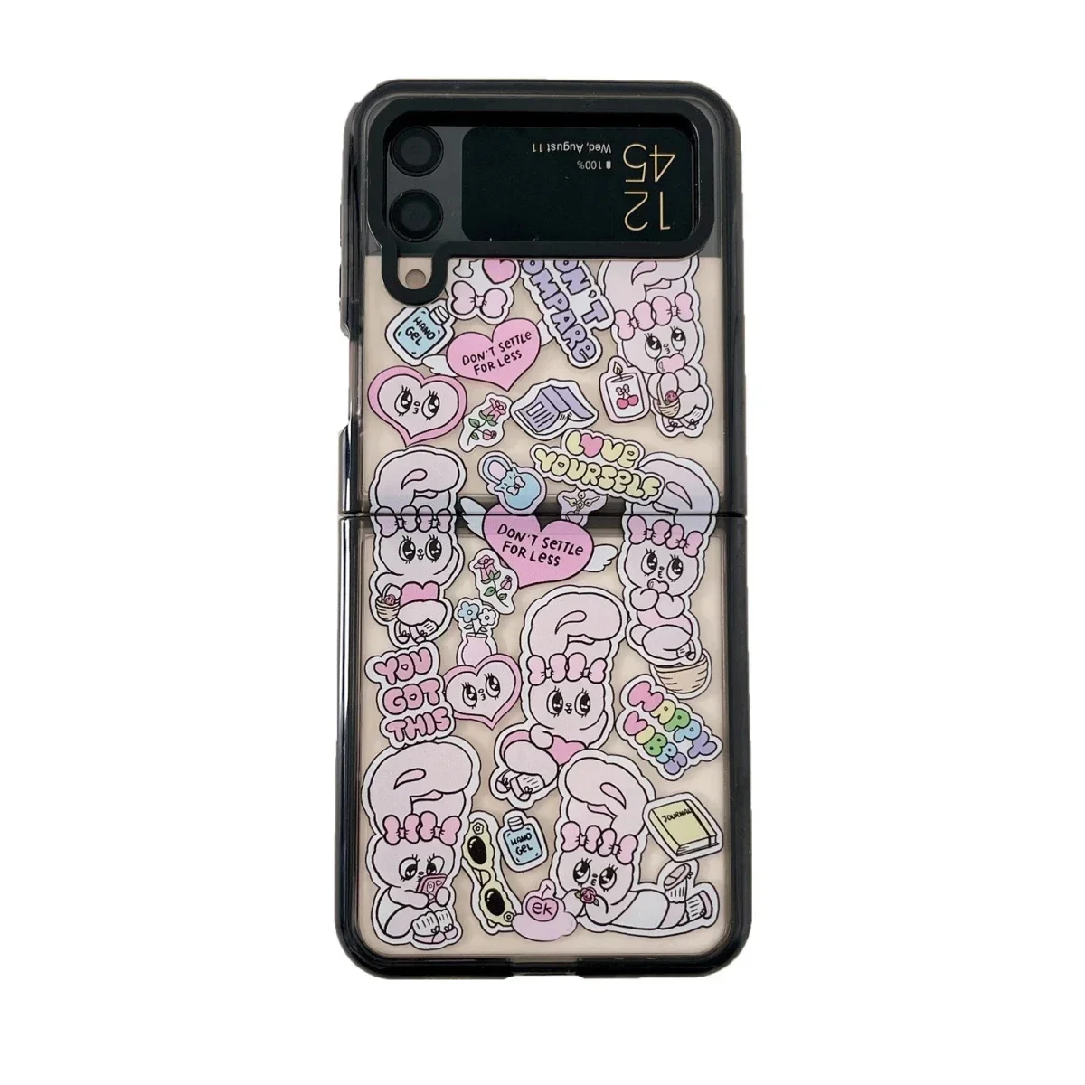 

Black Border Acrylic Pink Rabbit Phone Case for Samsung Galaxy Z Flip 5 4 3 Back Cover for ZFlip3 ZFlip4 ZFlip5 Hard Case Shell