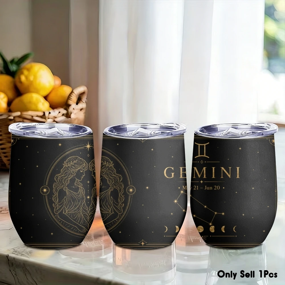 1-6 Black Luxury Zodiac Signs Vacuum Flasks 12oz Eggshell Cup With Lid Portable Coffee Cups Travel Household Office Drinking Mug