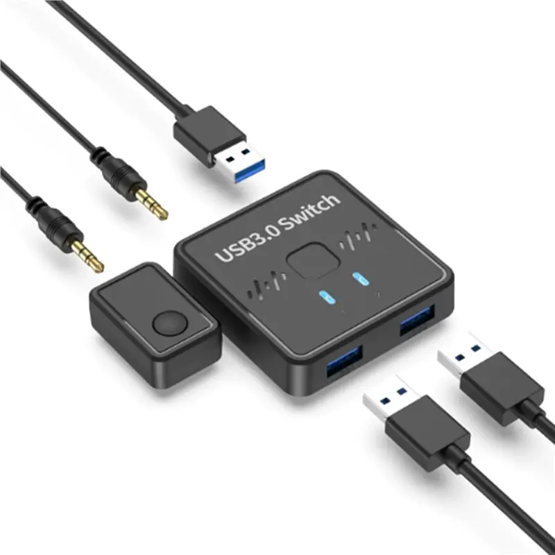 ABDE-2X USB3.0 Printer Sharer Switch USB 3.0 Bidirectional Switcher 2 In 1 Out 2 Computers Share 1 Printer Keyboard Mouse USB