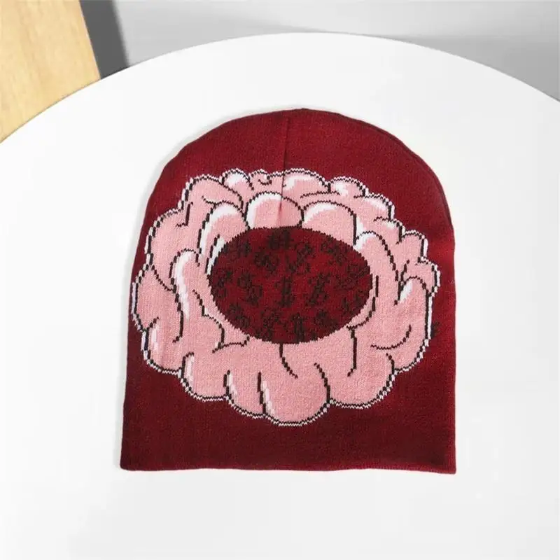 

652F Jacquard Men Women Unisex Slouchy Hat Street Cap Y2K Knit Skull Hat