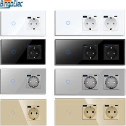 Bingoelec EU USB Socket with Touch Switch, 86mm Tempered Glass Panel Sensor Switch and Electrical Outlets with USB Type-C 20W