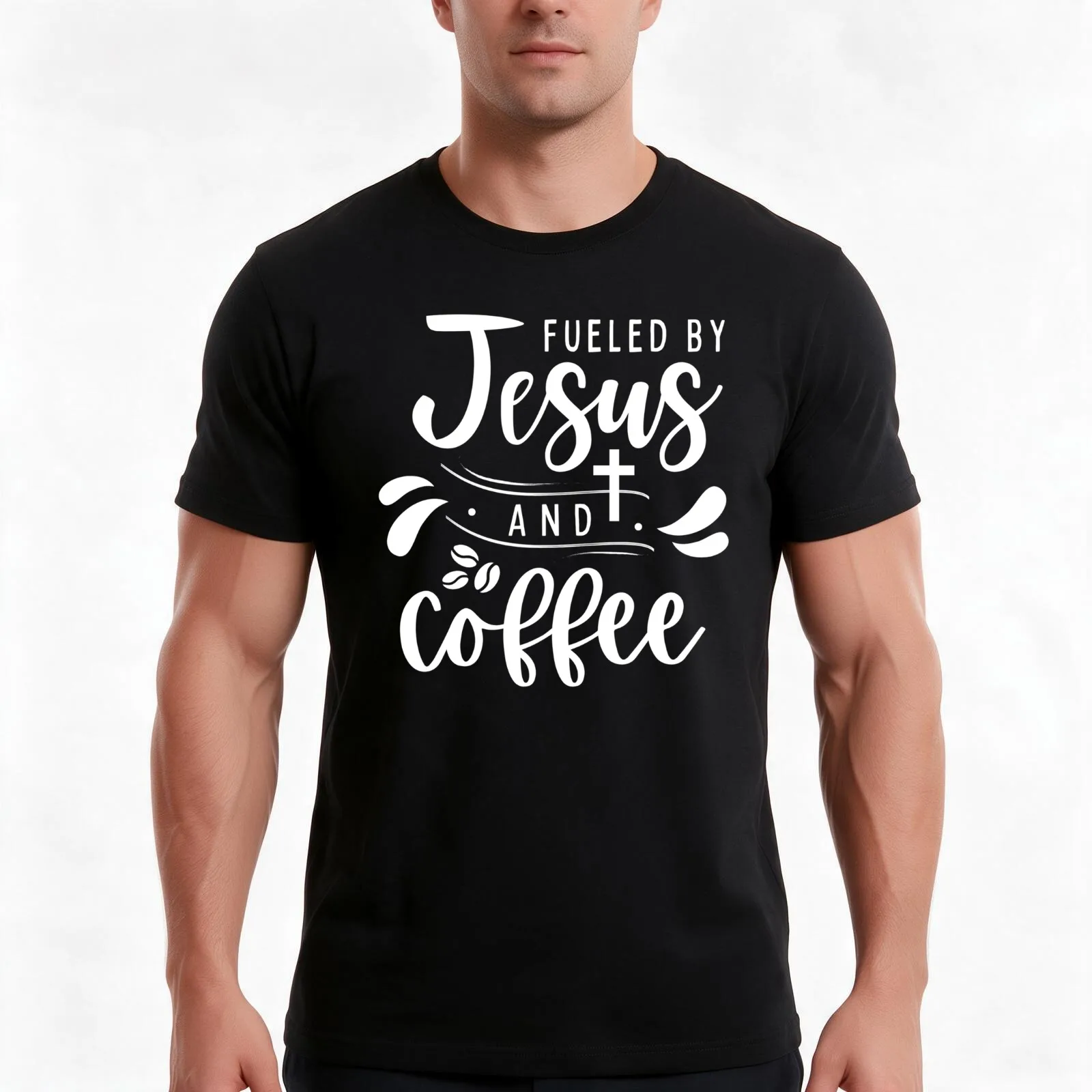 Fueled by Jesus and Coffee T-Shirt, Summer Casual Cotton Tee, Oversized Streetwear Tops, Vintage Graphic Print, Unisex Men Women