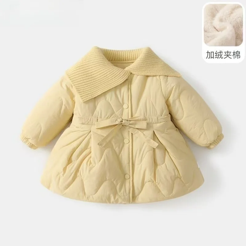 Girls' Cotton Jacket Winter New Style Children's Western-style Baby Warm Cotton Coat With Added Velvet Thick Cotton Coat