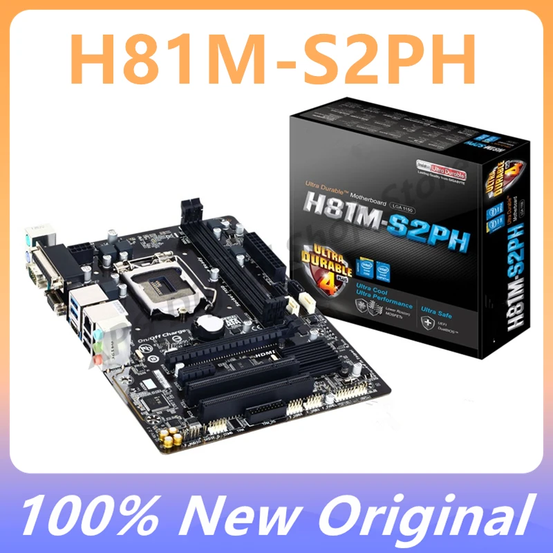 

Brand new in original box H81M-S2PH motherboard GA-H81M-S2PH DDR3 ，1150 pin, with HDMI, VGA, 2 PCI slots with printer port
