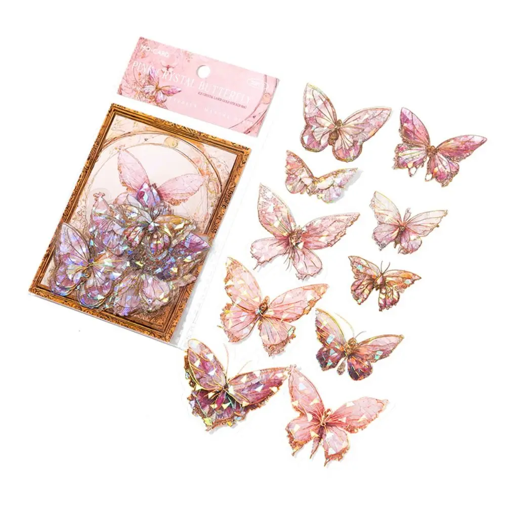DIY Crafts Ice Crystal Laser Butterfly Sticker Handmade Aesthetic Butterfly Collage Sticker Decorative PET Scrapbooking