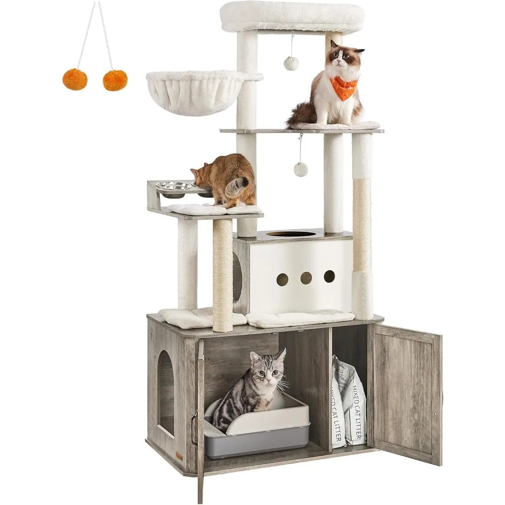 

Feandrea Cat Tree, 66.9-Inch Cat Tower with Litter Box Enclosure, Large Cat Condo with Food Station, Storage, Scratching Posts,
