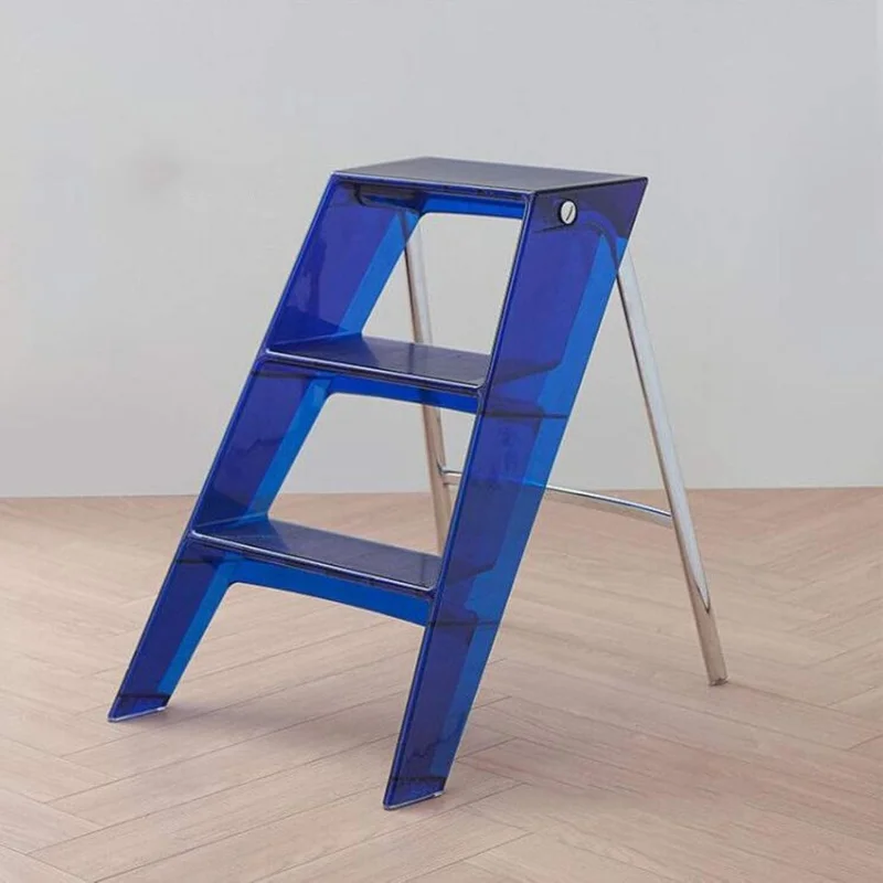 3 Step Household Herringbone Ladder Folding Modern Home Stepladder Living Room Storage Rack Transparent Acrylic Ladder Stairs