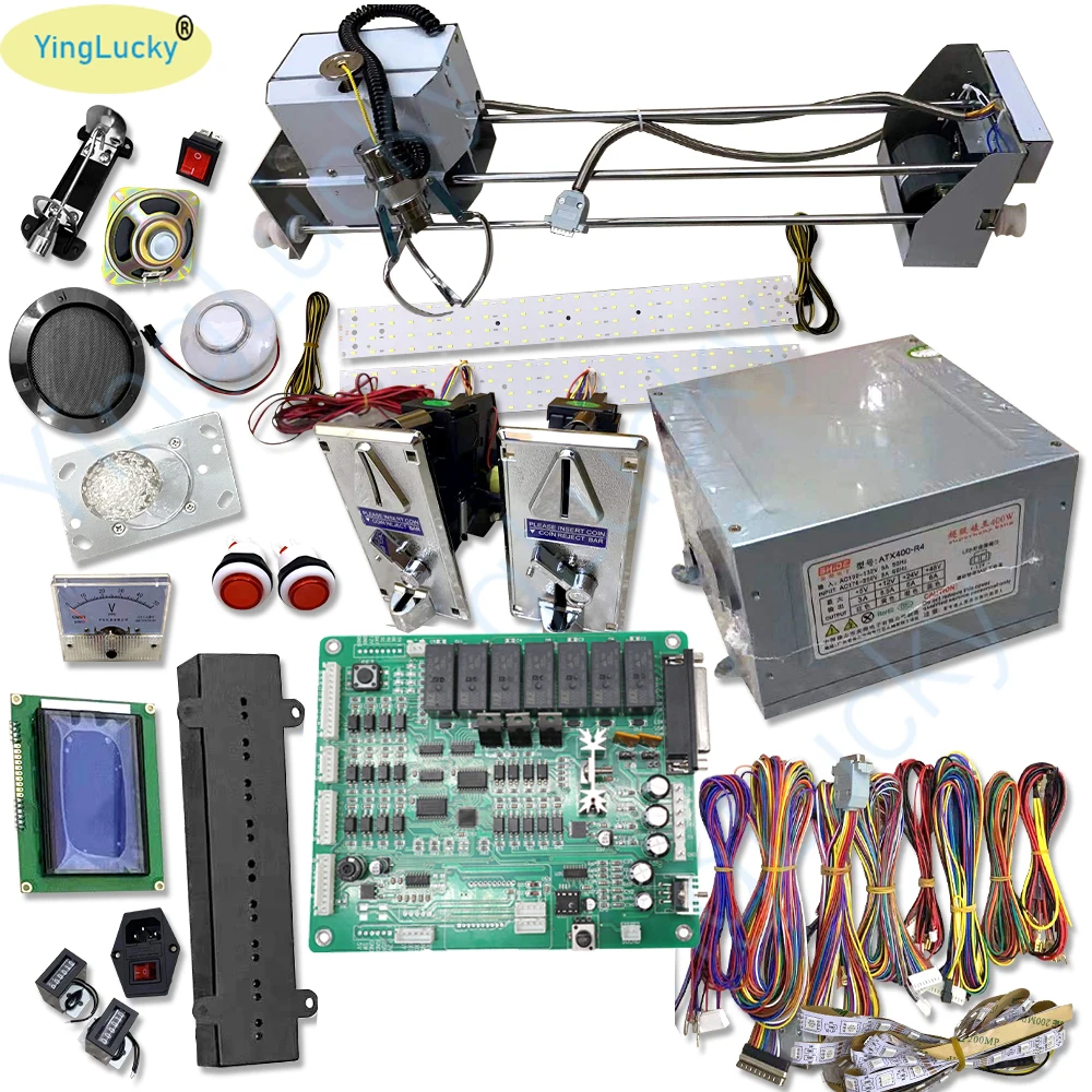 1 zestaw Claw Crane Machine Vending Diy Kit Prize Plush Toy Game Board Stainless 71cm Gantry Joystick Power Supply Coin Acceptor