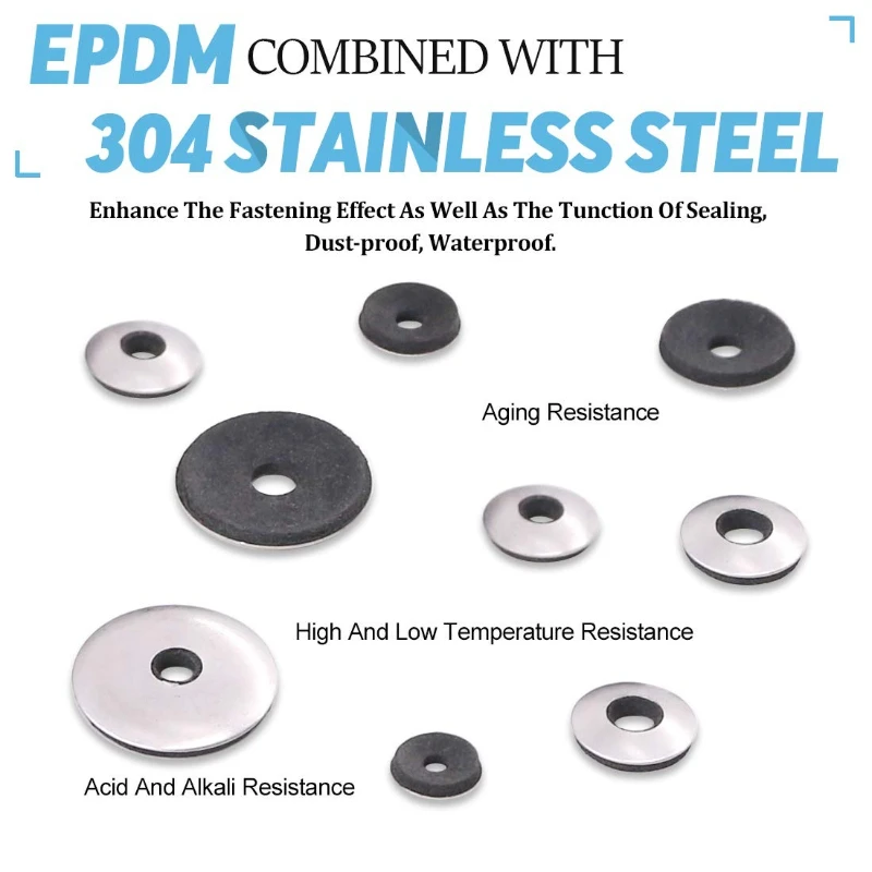 320Pcs  EPDM Washers Stainless Steel Neoprene Backed Rubber Bonded Sealing Compound Gaskets Assortment Kit