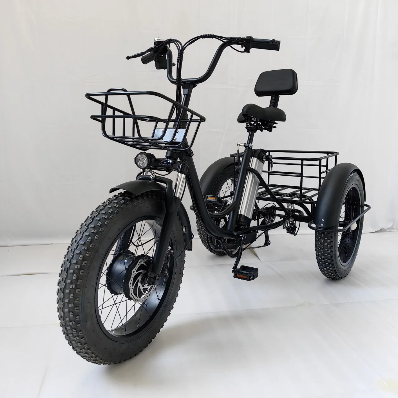 WWQ Wholesale 20 inch wide tire pedal tricycle front hub motor snow tire lithium battery bicycle 48V 500W electric tricycle