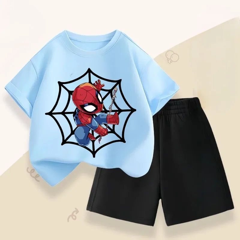 

Boys Anime Spiderman Summer Casual Outfit Breathable T-Shirt And Shorts Set Disney Kids Sport Two-Piece Suit for Children