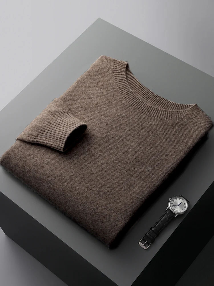 Spring Autumn Men's Cashmere Sweater Round Collar Pullovers Basic Wool Bottom Clothing 100% Merino Wool Knitwear Warm Tops