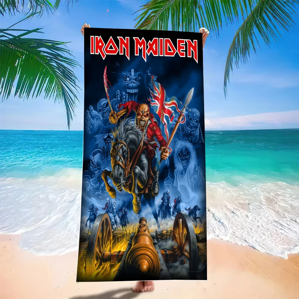 Iron Maiden Battle Scene Beach Towel, Eddie Horseman Cannon Art Print Microfiber Quick Dry Towel for Beach Pool Gym Heavy