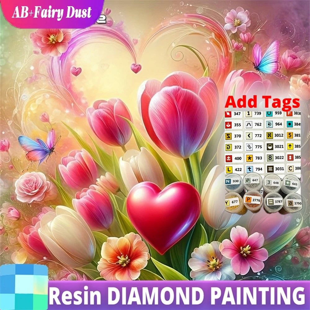 

Алмазная мозаика из смолы «Волшебная пыль» AB: Тюльпан, полная вышивка, цветок, DIY картина из страз, ручная работа, подарок