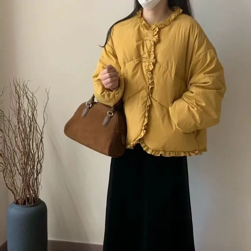 Women's Winter Autumn Coat Top Cotton Clothing Lace Solid Color Simple Comfortable Casual Design Fashionable High-end Versatile