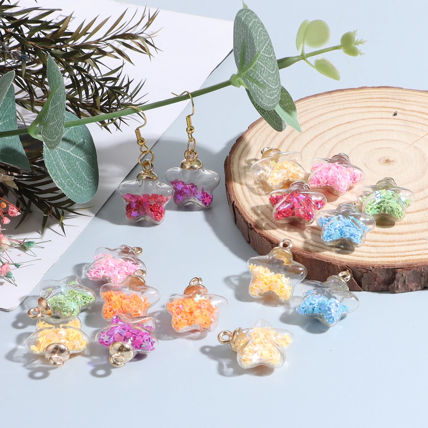 Kawaii Leuchtender Glasanhänger Fünfzackiger Stern Herzförmige Charms DIY Valentinstag Geburtstagsgeschenk Anhänger Zubehör – Detail 4