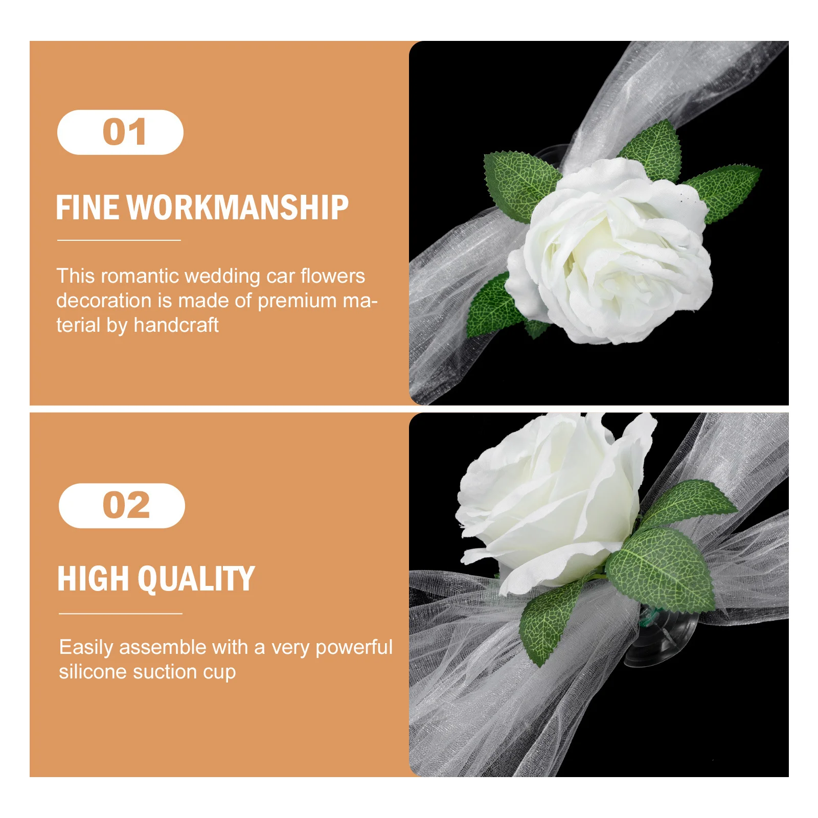 

1 set 1 Set Simulation White Roses Flower Belt For Wedding Car Decor Artificial Rose Garland Lifelike Party Church Office Room