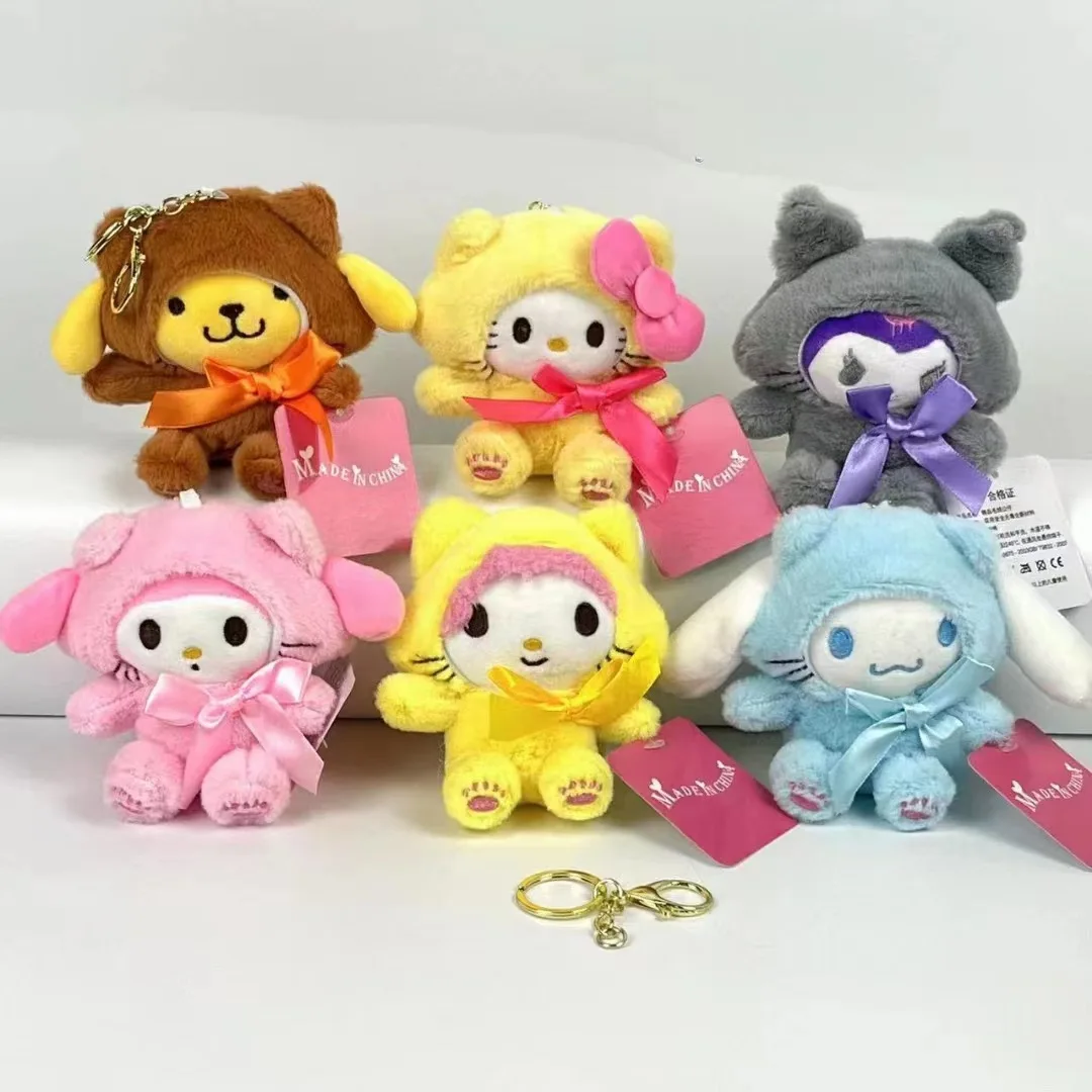 Porte-clés en peluche Sanurgente mignon pour enfants, pendentif Kuromi, clé de dessin animé, décoration de sac à dos, cadeaux pour fille, jouet, 14cm, lot de 12 pièces