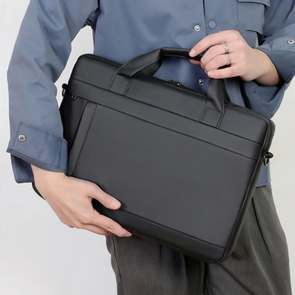 حقيبة كمبيوتر محمول للأعمال للرجال بحزام كتف مع مقبض حقائب كمبيوتر محمول محمولة بلون سادة حقيبة كتف للكمبيوتر المحمول مقاومة للماء #1