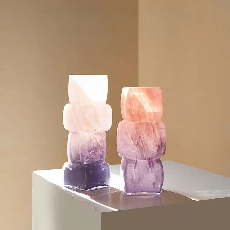 Vase of Ancient Glass Light Luxury High Sense of Art Gradually Small Hydroponics Flower Arrangement Living Room Table Ornaments