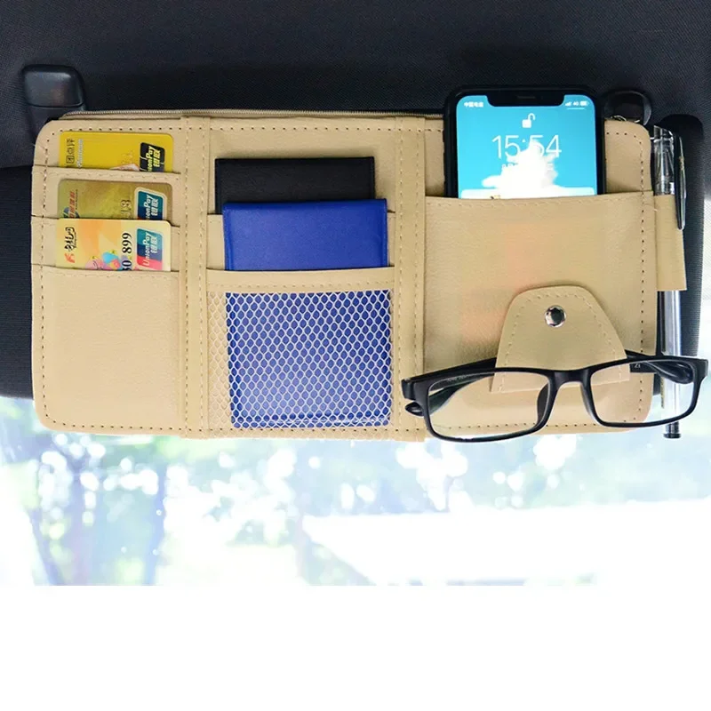 Car Sun Visor Organizer Auto Storage Pouch Interior Car Sunglasses Holder Card Organizers Ticket Pocket Pen Invoice Data Line