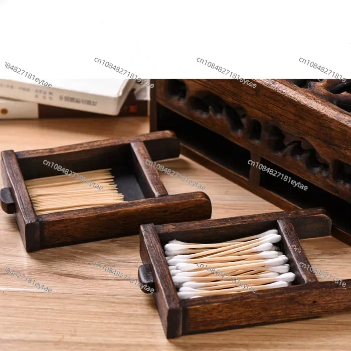 Solid Wood Multifunction Tissue Box Retro Living Room Coffee Table Desktop Tray Household Hollow Napkin Storage view 4