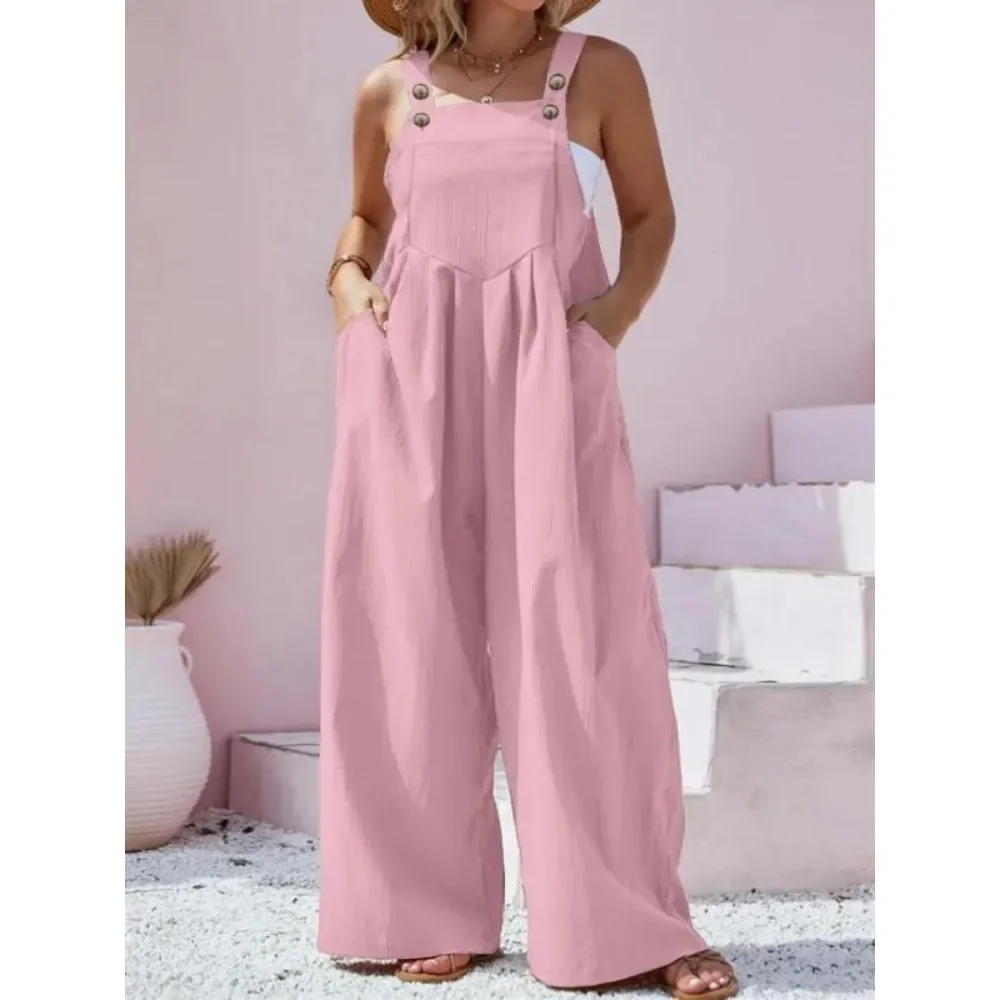 Plus Größe 1XL-5XL Neue Mode Einfarbig frauen Ärmellose Overall Damen Elegante Hohe Taille Beiläufige Lange Overalls