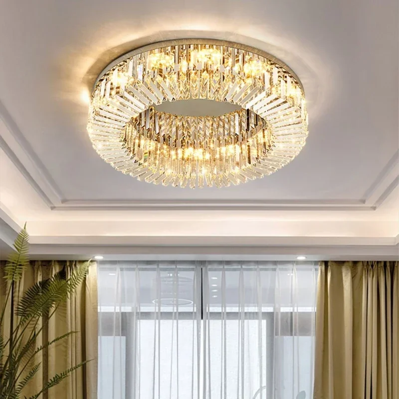 

Round Crystal Ceiling Lights LED Lighting for Dining Living Bedroom Room Lighting Luster Decor Lamp Fixtures