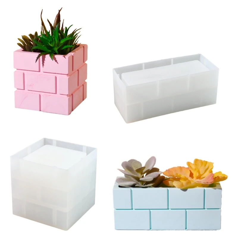 Succulents Planter Molds for Candle Holder, Pen Holder, Brick Carved Silicone Molds for Epoxy Resin, Home Decoration