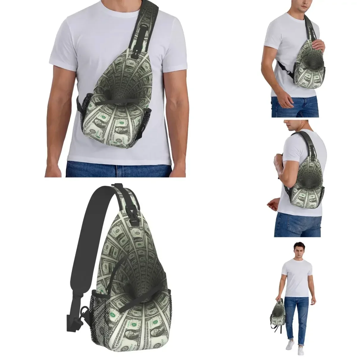 American Dollar Banknote Crossbody Sling Bag SmallChest Bag Money Shoulder Backpack Daypack for Sports Satchel