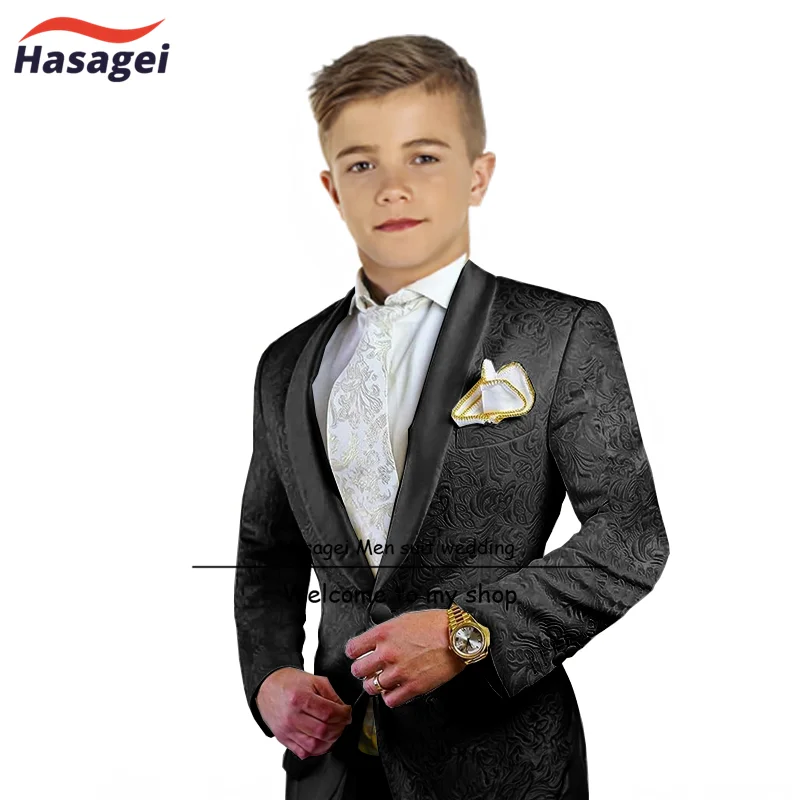 Boys Suit 2 Piece Patterned Jacket Pants Green Fruit Collar Design Kids Wedding Tuxedo Stage Clothes