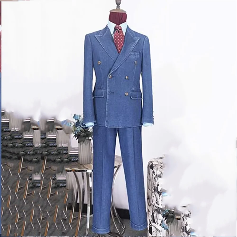 

Stylish Peak Lapel Men's Suit Two Piece Double Breasted Elegant Outfit Classic Fit Business Casual Party Wedding Formal Suit Set