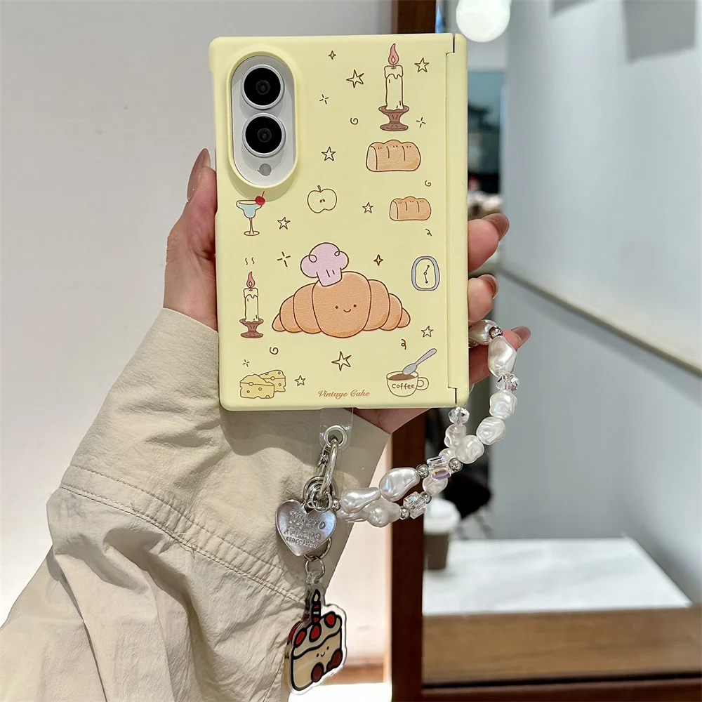 Korean Ins Chef Bread candle Phone case for Samsung Galaxy Z Fold 8 fold 8 Funda With Stand Chain Fashion Shockproof Cover