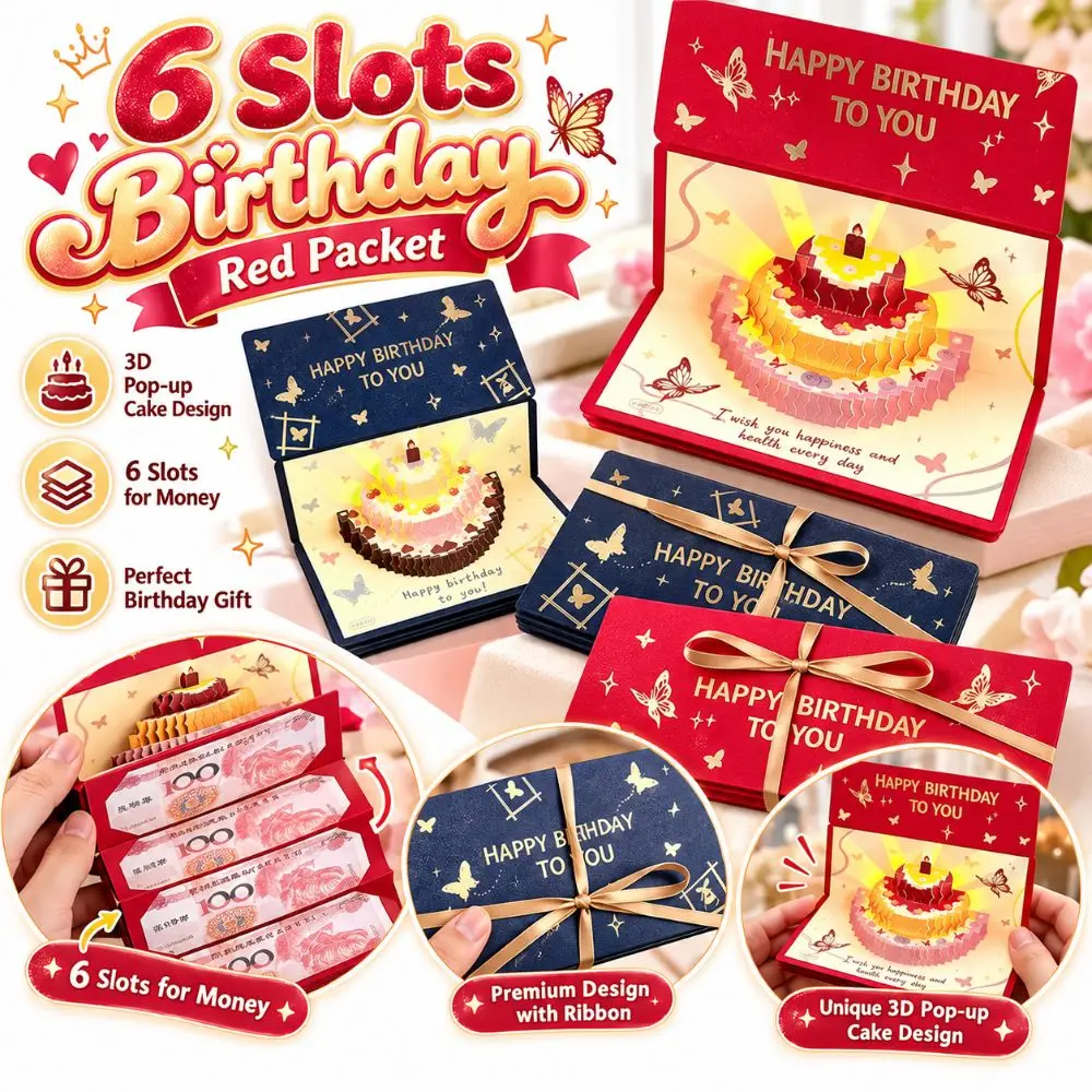 Butterfly Cutout 6 Slots Birthday Red Packet LED Light Music Function 3D Greeting Card Paper Craft Colorful Cake