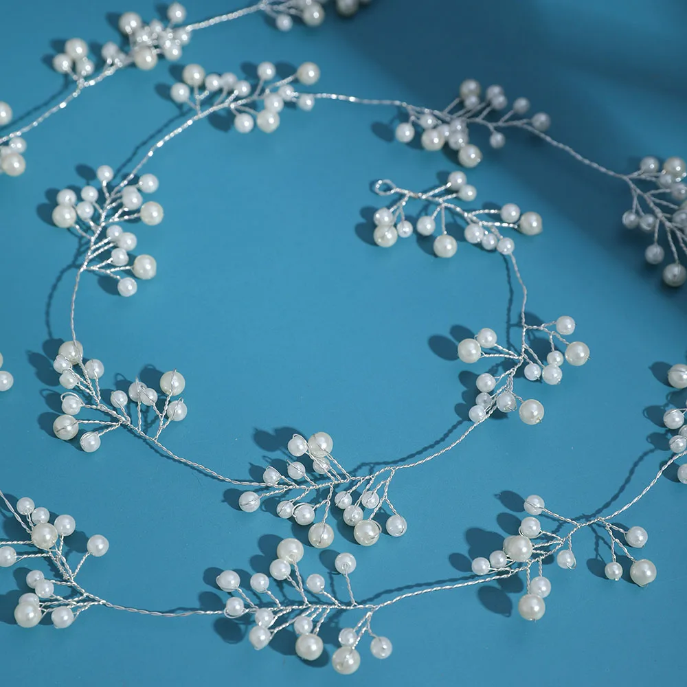 SLBRIDAL Handgefertigtes Langes Blumen- und Blätter-Haarband mit Strass und Perlen, Brautschmuck, Hochzeits-Kopfschmuck für Brautjungfern und Frauen – Detail 5