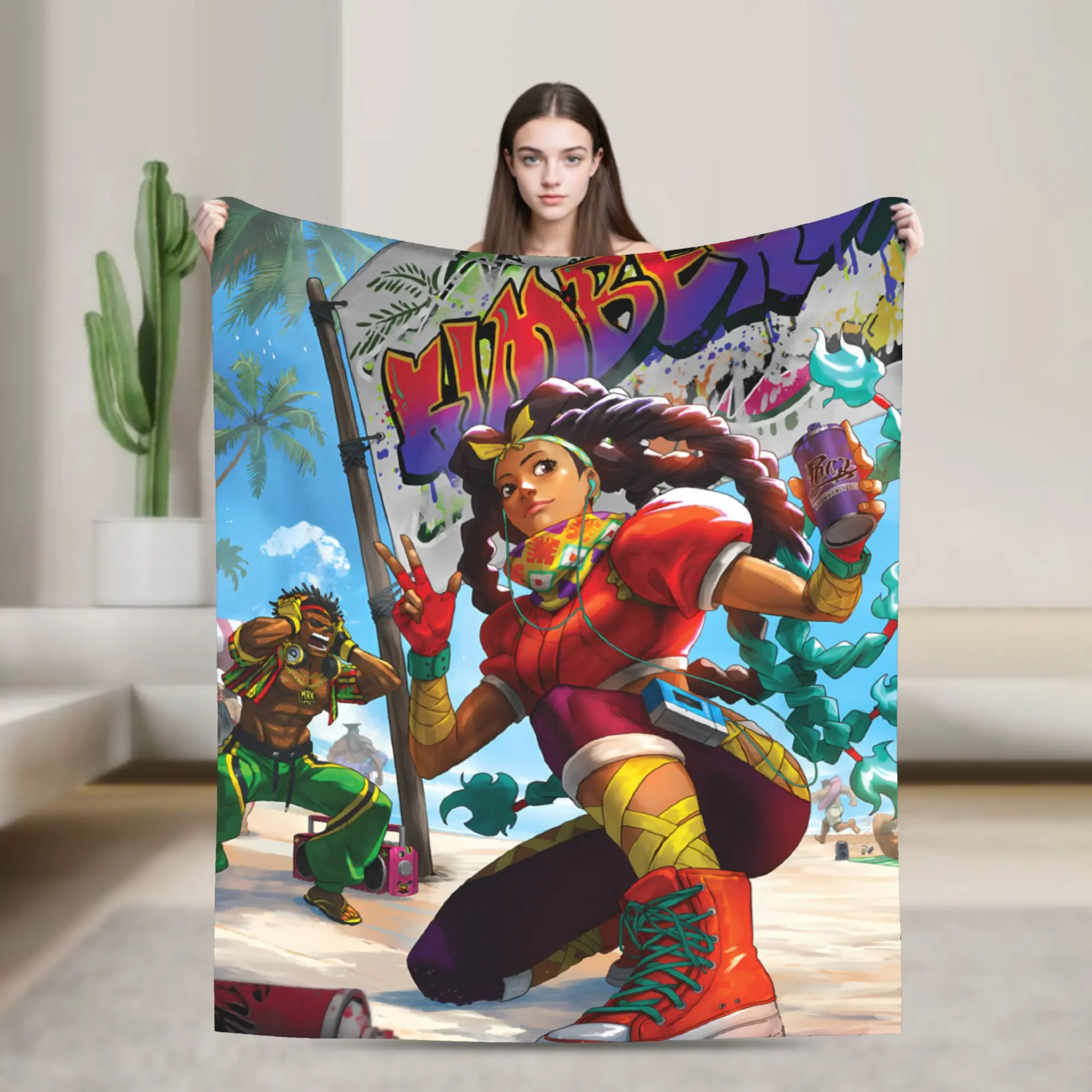 Retro Street Fighter 6 Flannel Blanket Characters Game Super Soft Throw Blanket for Outdoor Airplane Travel Sofa Bed Cover