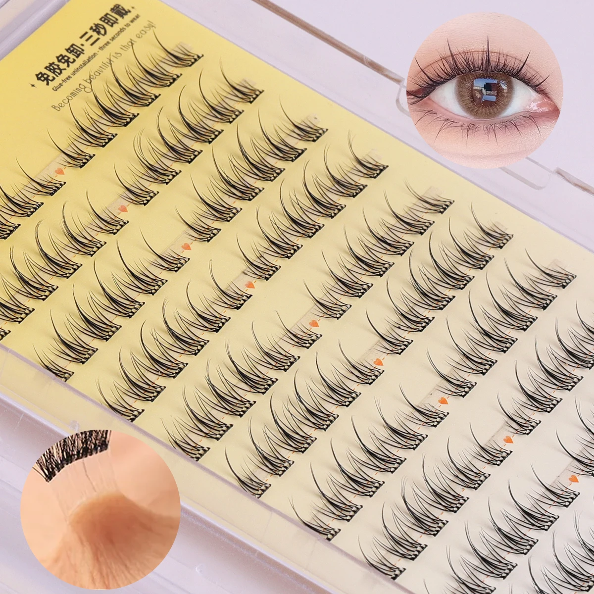 120 Cluster selbstklebende Sonnenblumen-Wimpern – 3D-flauschige Volumen, natürlich aussehende Wimpern, kein Kleber, wiederverwendbar für den Alltag