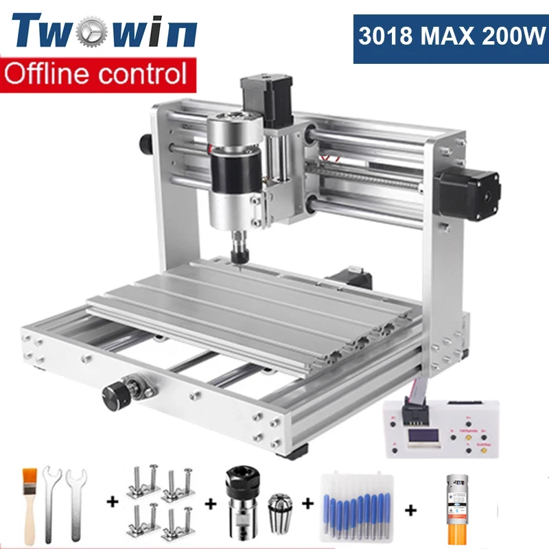 Twowin 3018 Max Cnc Router 40W Lasergraveermachine Grbl Controle 200W Spindel Pcb Snijmachine Metaal Diy Graveur