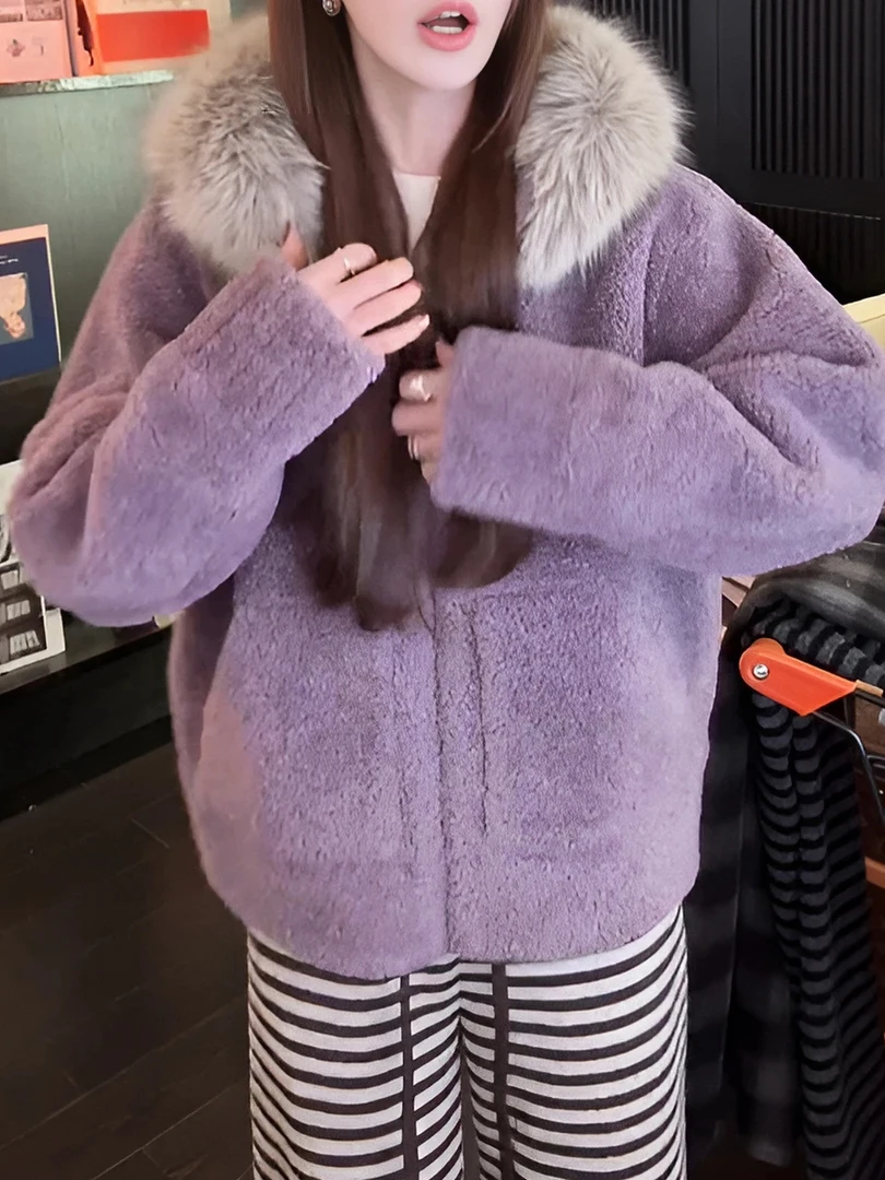 

Ladies' Lamb Fur Jaet Hooded ort Casual Warm Cotton Coat Breathable Loose Fit Long Sve Zipper Closure Color