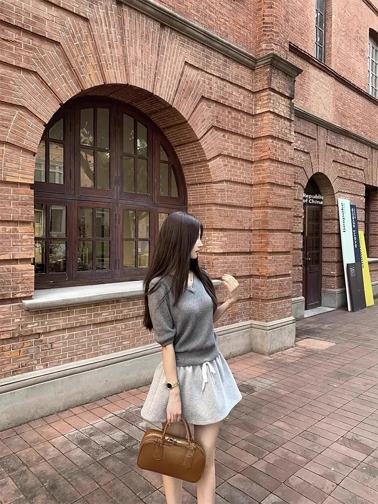 

Wuuus Original Lauren College 5-Button V-Ne Knitwear Slim Fit Women's Top ort Sve Cotton Blend Casual Faion