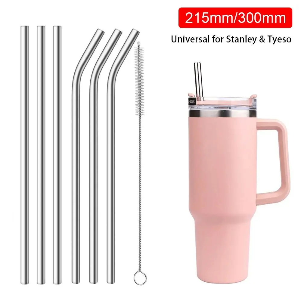 1 Stuks Rechte Gebogen Roestvrijstalen Rietjes Zilveren Drinkvervangende Stro Herbruikbaar 6Mm 8Mm Voor Stanley 30Oz 40Oz Tyeso Cup