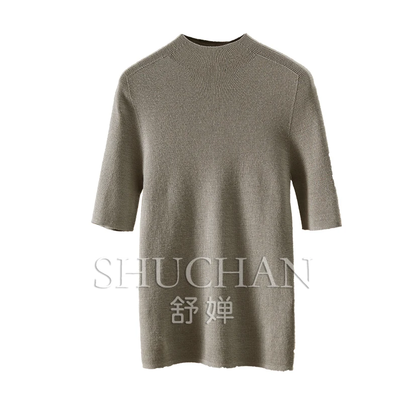 

Early Autumn Simple and High-quality 100% Wool Seamless Half Sleeved Knitted Sweater Women Sueter Mujer Invierno 2024