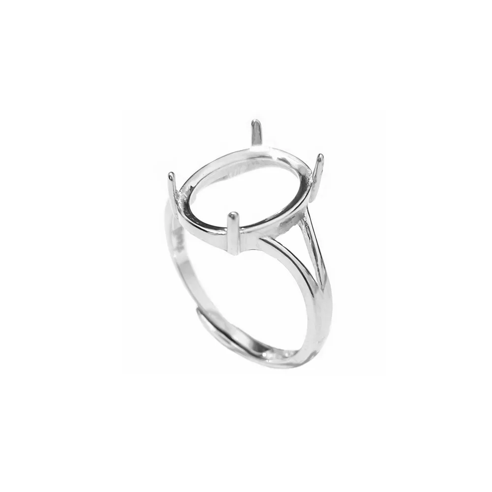 Ring Blank(10x14mm Oval Blank) Adjustable Sterling Silver Ring Setting Long-Lasting White Gold Plated 925 Silver Ring Base