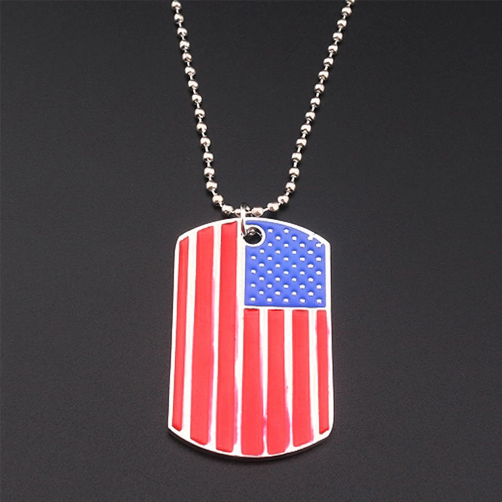 

2 Pcs Sweater Chain Necklace Dog Tag Pendant Patriotic Accessories Flags Alloy American Jewelry