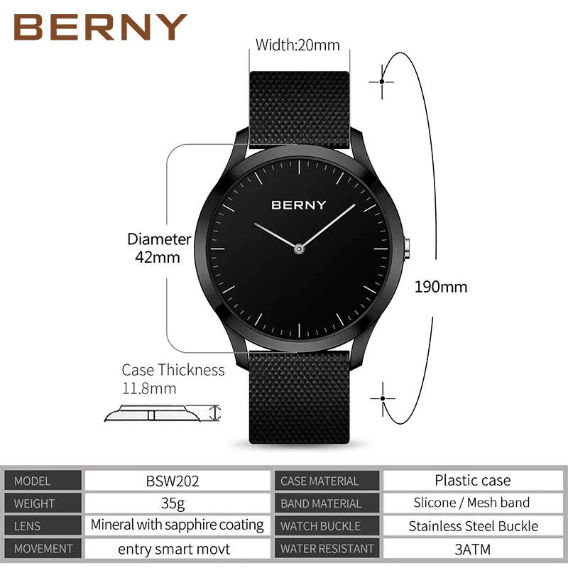 BERNY Smart Watch for Women Men Couple Heart Rate Monitor Waterproof Sports Fitness Tracker Android IOS Clock